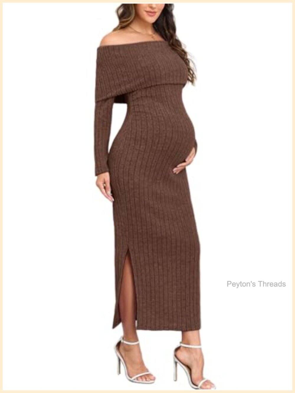 Off Shoulder Maternity Sweater Dress Rib Knit Long Sleeve Side Slit
